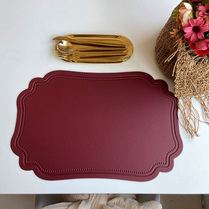 4 pcs Retro Faux Leather Placemat - Waterproof & Oil-Proof Dining Table Mat (Wine red) V888-ELOSUNG31294