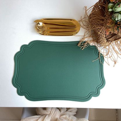 4 pcs Retro Faux Leather Placemat - Waterproof & Oil-Proof Dining Table Mat (Green) V888-ELOSUNG31296