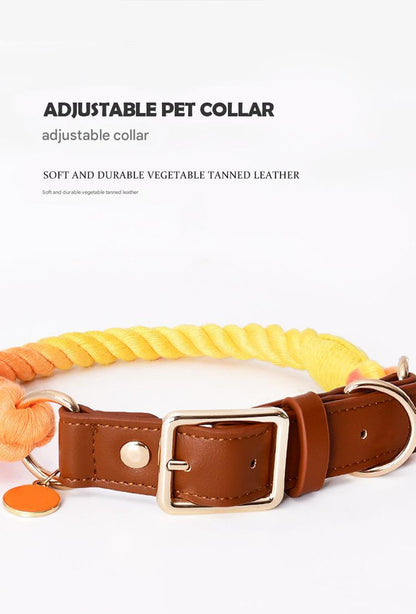 Premium Leather Pet Collar and Leash - Soft, Strong Braided Rope (Wine red - Size M) V888-ELOSUNG31297