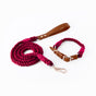 Premium Leather Pet Collar and Leash - Soft, Strong Braided Rope (Wine red - Size S) V888-ELOSUNG31299