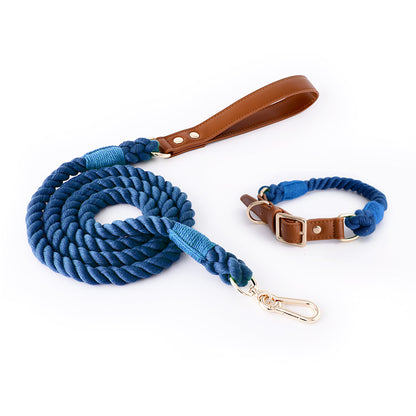 Premium Leather Pet Collar and Leash - Soft, Strong Braided Rope (Navy blue - Size S) V888-ELOSUNG31302