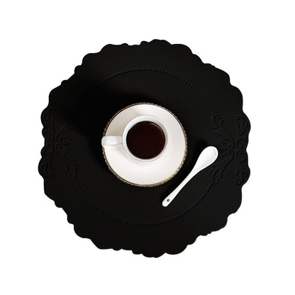 4 pcs Retro Faux Leather Placemat - Waterproof & Oil-Proof Dining Table Mat (Black) V888-ELOSUNG31303