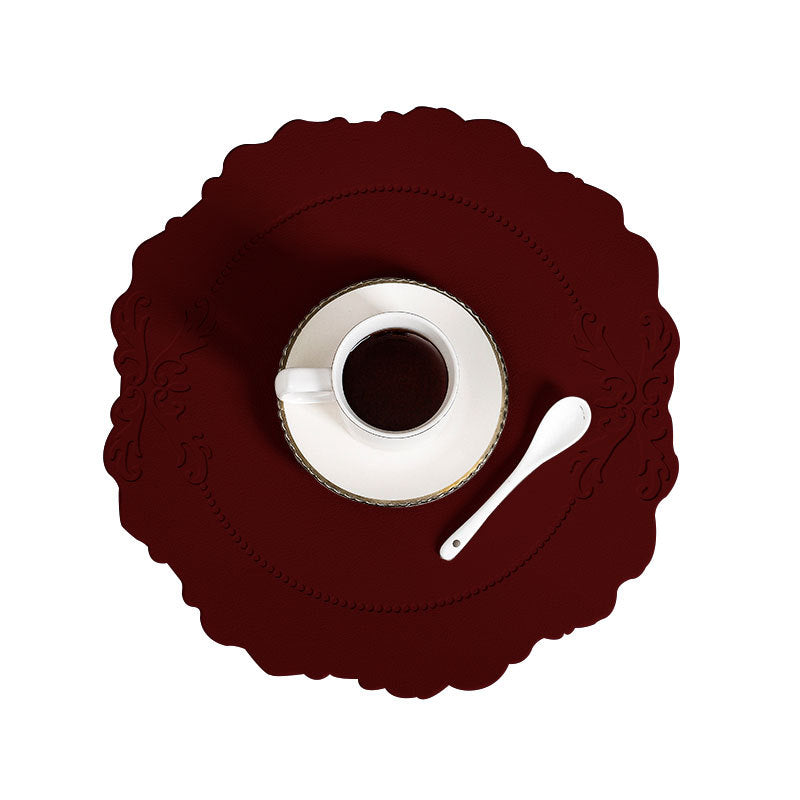 4 pcs Retro Faux Leather Placemat - Waterproof & Oil-Proof Dining Table Mat (Wine red) V888-ELOSUNG31304