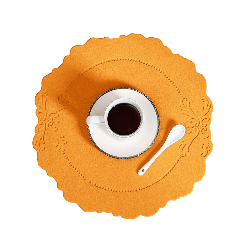 4 pcs Retro Faux Leather Placemat - Waterproof & Oil-Proof Dining Table Mat (Orange) V888-ELOSUNG31305