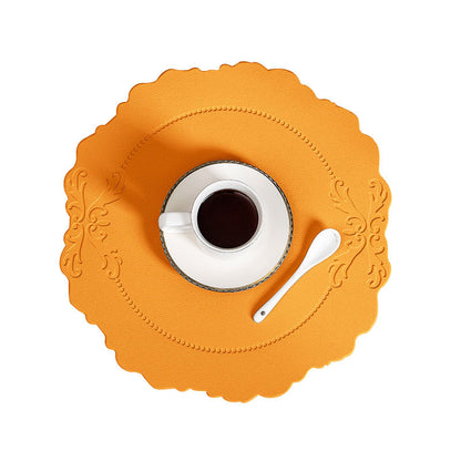 4 pcs Retro Faux Leather Placemat - Waterproof & Oil-Proof Dining Table Mat (Orange) V888-ELOSUNG31305