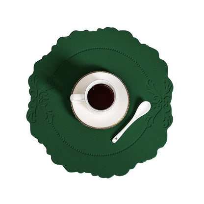 4 pcs Retro Faux Leather Placemat - Waterproof & Oil-Proof Dining Table Mat (Green) V888-ELOSUNG31306