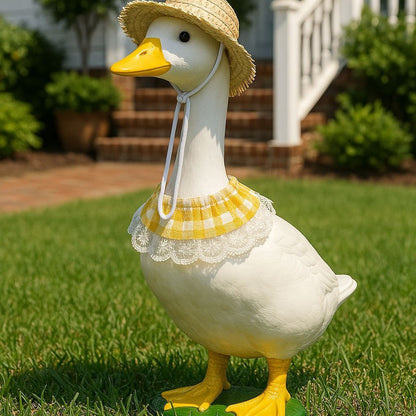 Khaki and Yellow 2 Sets Adorable Porch Goose & Small Pet Costume Set - 2 Summer Straw Hat & 2 Gingham Bib V888-ELOSUNG32002