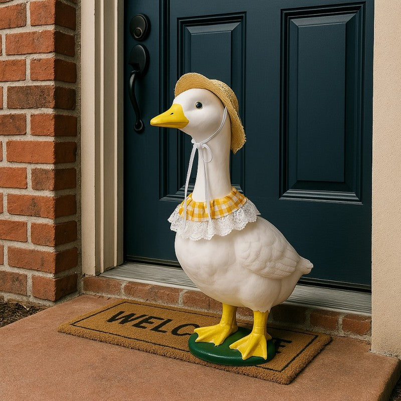 Khaki and Yellow 2 Sets Adorable Porch Goose & Small Pet Costume Set - 2 Summer Straw Hat & 2 Gingham Bib V888-ELOSUNG32002