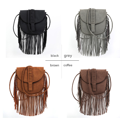 Black Chic Bohemian Fringe Crossbody Bag - Suede-Look PU Leather with Braided Detail & Adjustable Strap V888-ELOSUNG32008