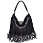 Chic Black Double Fringe Hobo Bag - Convertible Microfiber Leather Shoulder & Crossbody Purse V888-ELOSUNG32009