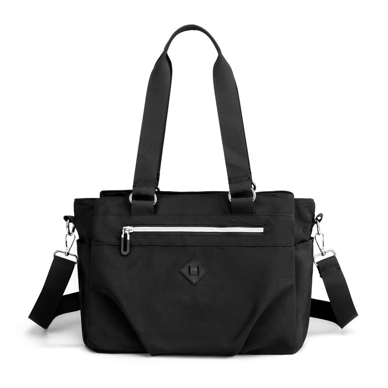 Black Versatile Water-Repellent Nylon Tote Bag - Lightweight Multi-Pocket Shoulder & Crossbody Handbag V888-ELOSUNG32011