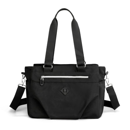 Black Versatile Water-Repellent Nylon Tote Bag - Lightweight Multi-Pocket Shoulder & Crossbody Handbag V888-ELOSUNG32011