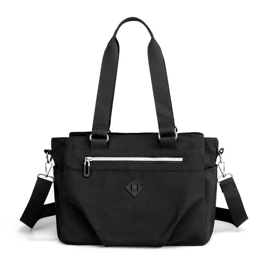 Black Versatile Water-Repellent Nylon Tote Bag - Lightweight Multi-Pocket Shoulder & Crossbody Handbag V888-ELOSUNG32011