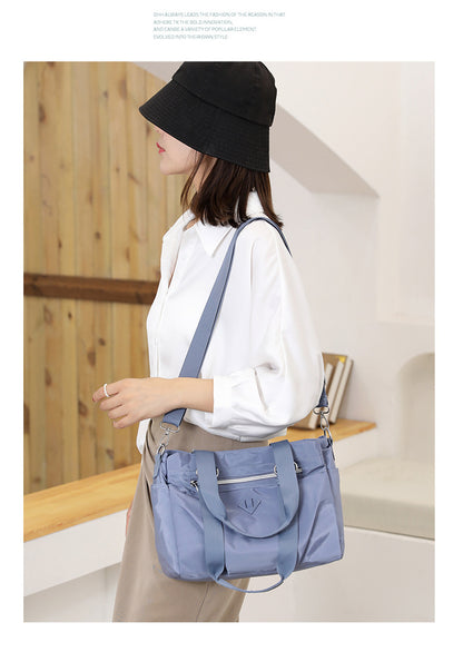 Black Versatile Water-Repellent Nylon Tote Bag - Lightweight Multi-Pocket Shoulder & Crossbody Handbag V888-ELOSUNG32011