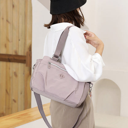 Light Purple Versatile Water-Repellent Nylon Tote Bag - Lightweight Multi-Pocket Shoulder & Crossbody Handbag V888-ELOSUNG32012