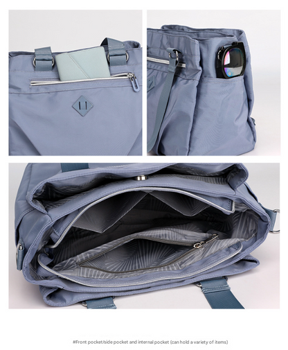 Light Purple Versatile Water-Repellent Nylon Tote Bag - Lightweight Multi-Pocket Shoulder & Crossbody Handbag V888-ELOSUNG32012