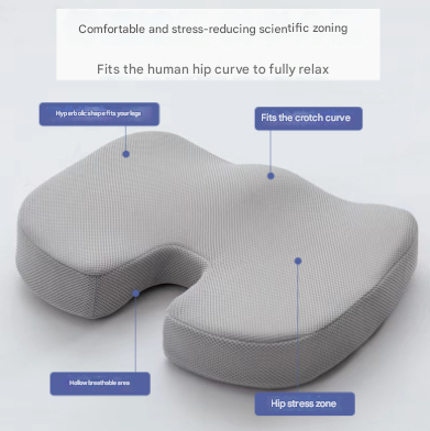 Grey Ergonomic U-Shaped Memory Foam Seat Cushion - Coccyx Relief & Posture Support with Breathable Cover V888-ELOSUNG32014
