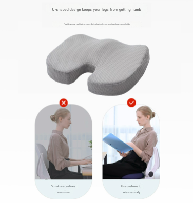 Black Ergonomic U-Shaped Memory Foam Seat Cushion - Coccyx Relief & Posture Support with Breathable Cover V888-ELOSUNG32015
