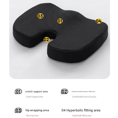 Black Ergonomic U-Shaped Memory Foam Seat Cushion - Coccyx Relief & Posture Support with Breathable Cover V888-ELOSUNG32015