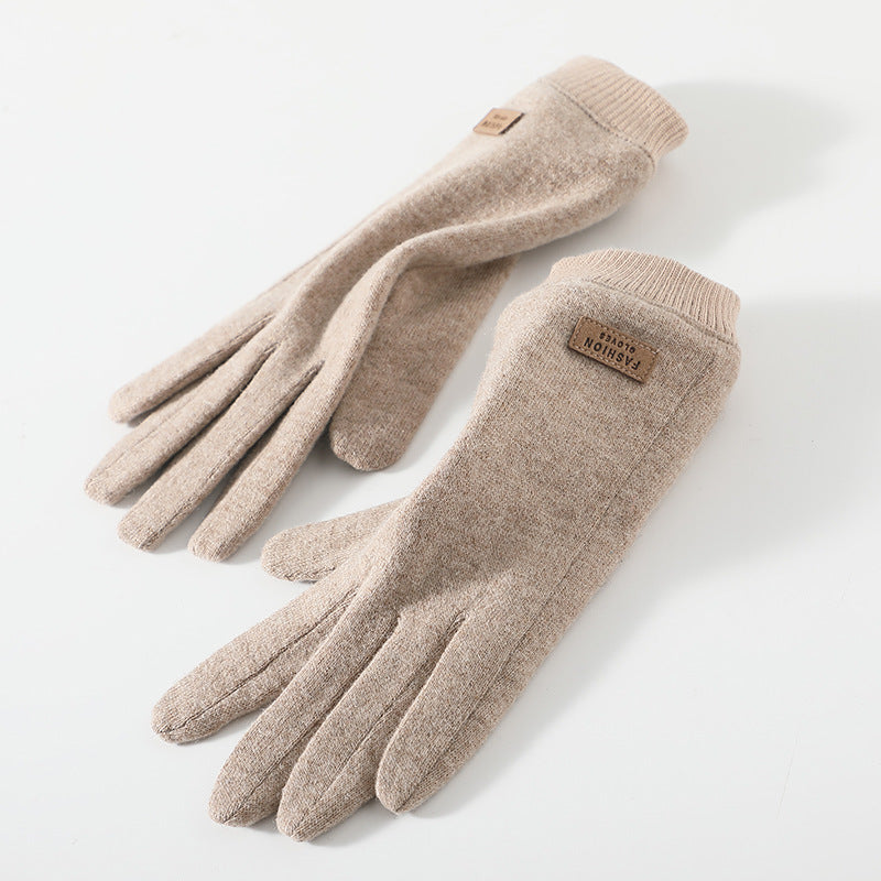 Beige Elegant Women's Wool Blend Winter Gloves - Cozy Fleece-Lined Touchscreen Warmth V888-ELOSUNG32027