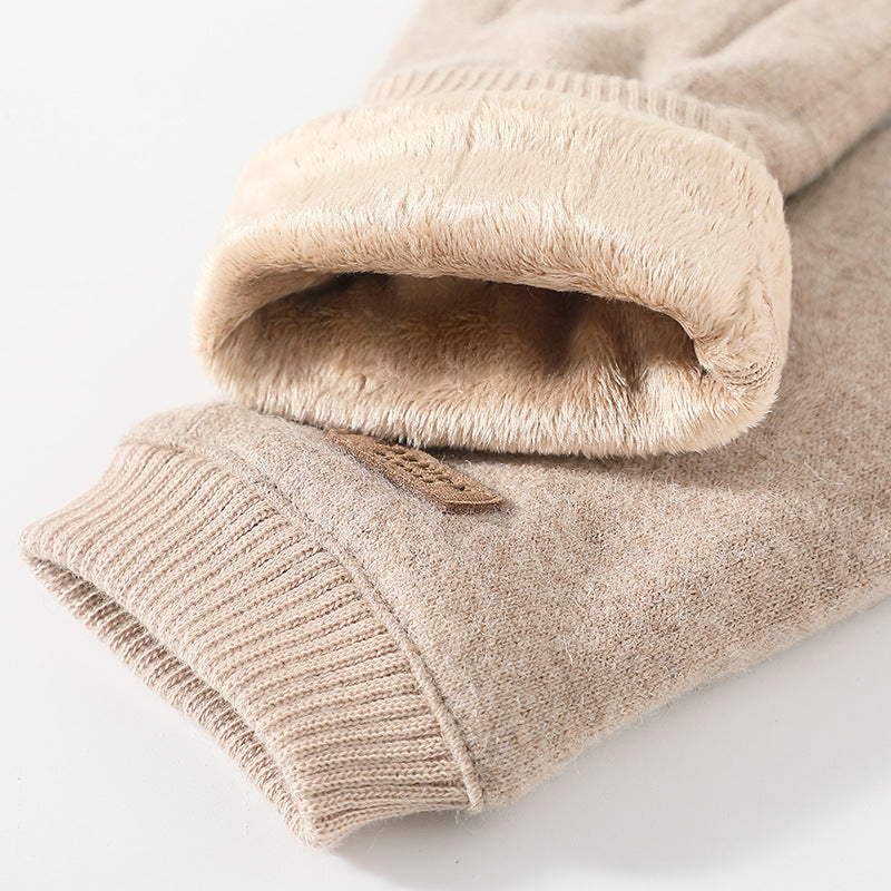 Beige Elegant Women's Wool Blend Winter Gloves - Cozy Fleece-Lined Touchscreen Warmth V888-ELOSUNG32027