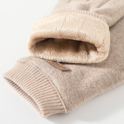 Beige Elegant Women's Wool Blend Winter Gloves - Cozy Fleece-Lined Touchscreen Warmth V888-ELOSUNG32027