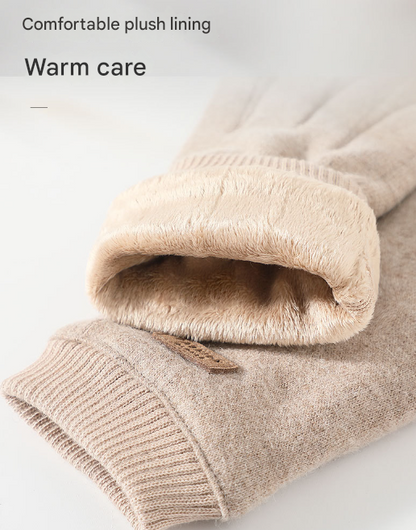 Beige Elegant Women's Wool Blend Winter Gloves - Cozy Fleece-Lined Touchscreen Warmth V888-ELOSUNG32027
