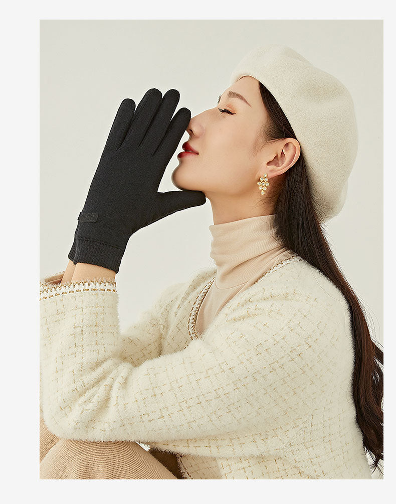 Black Elegant Women's Wool Blend Winter Gloves - Cozy Fleece-Lined Touchscreen Warmth V888-ELOSUNG32029