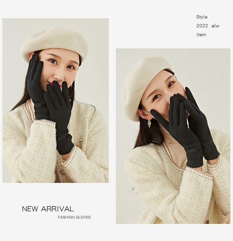 Black Elegant Women's Wool Blend Winter Gloves - Cozy Fleece-Lined Touchscreen Warmth V888-ELOSUNG32029