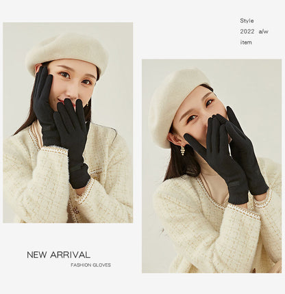 Black Elegant Women's Wool Blend Winter Gloves - Cozy Fleece-Lined Touchscreen Warmth V888-ELOSUNG32029