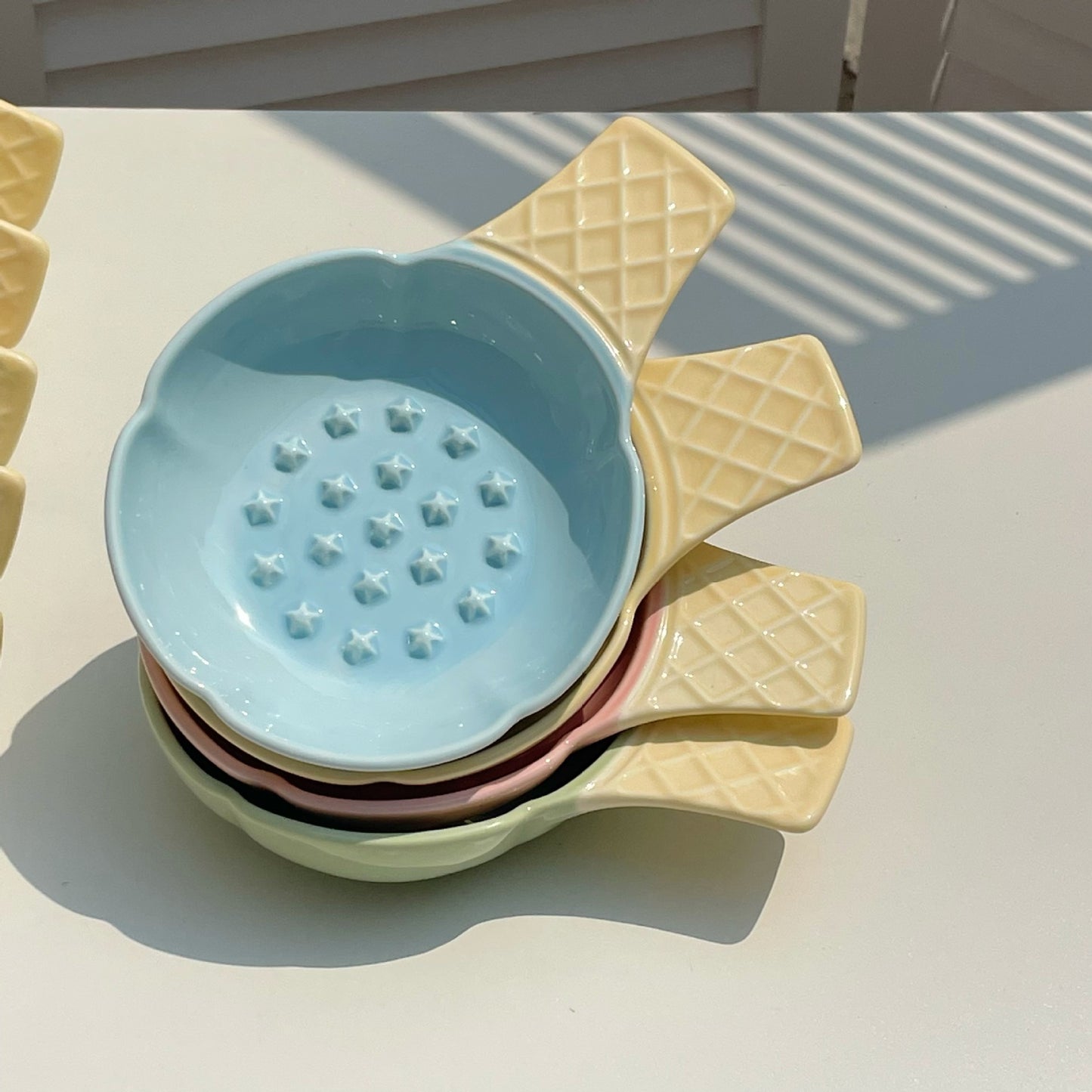2 Pcs Yellow Adorable Ice Cream Cone Ceramic Slow Feeder Pet Bowl - Fun Anti-Gulp Design for Cats & Dogs V888-ELOSUNG32031