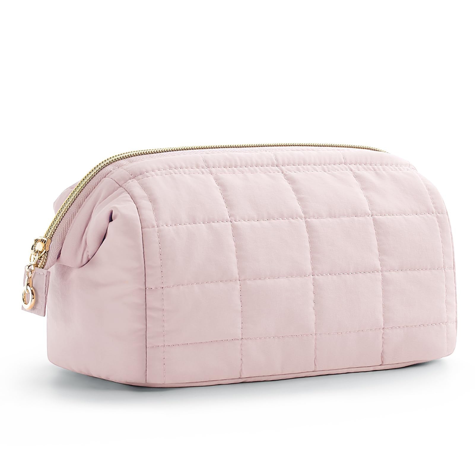 Pink Chic Quilted Puffer Makeup Bag - Large Capacity Travel Cosmetic Organizer with Wide Opening V888-ELOSUNG32035