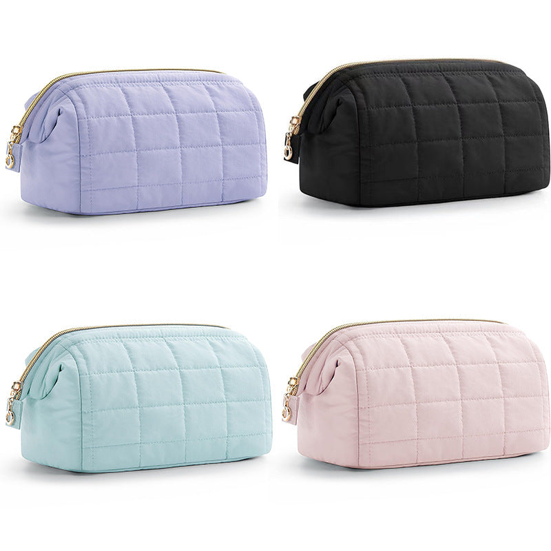 Pink Chic Quilted Puffer Makeup Bag - Large Capacity Travel Cosmetic Organizer with Wide Opening V888-ELOSUNG32035