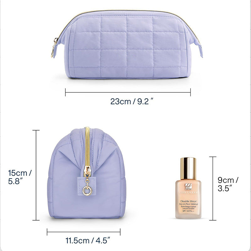 Beige Chic Quilted Puffer Makeup Bag - Large Capacity Travel Cosmetic Organizer with Wide Opening V888-ELOSUNG32036