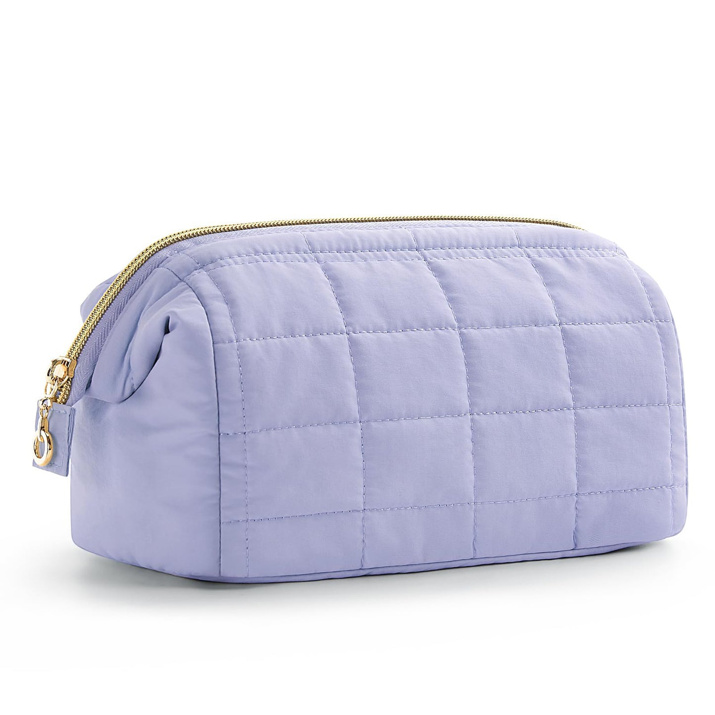 Purple Chic Quilted Puffer Makeup Bag - Large Capacity Travel Cosmetic Organizer with Wide Opening V888-ELOSUNG32037