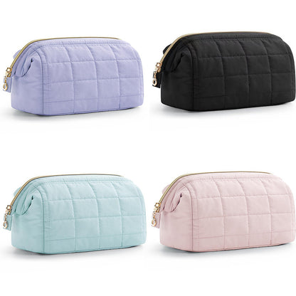 Purple Chic Quilted Puffer Makeup Bag - Large Capacity Travel Cosmetic Organizer with Wide Opening V888-ELOSUNG32037