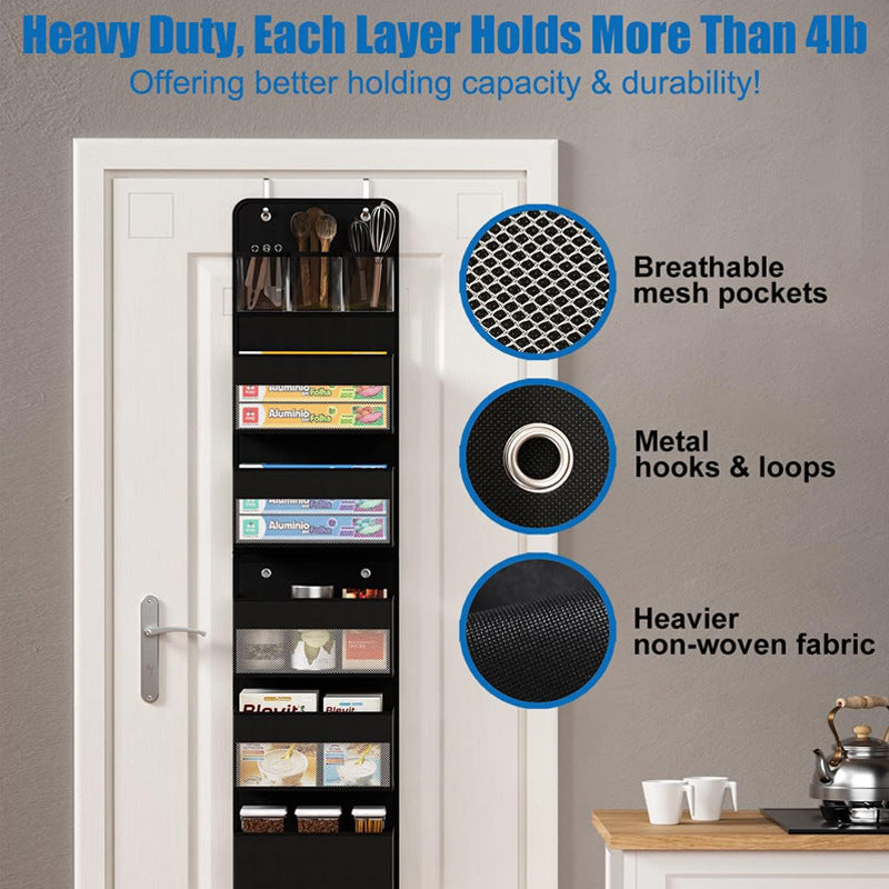 Black Heavy Duty 5-Tier Over-The-Door Hanging Organizer - Space-Saving Storage with Clear Windows & Mesh V888-ELOSUNG32039