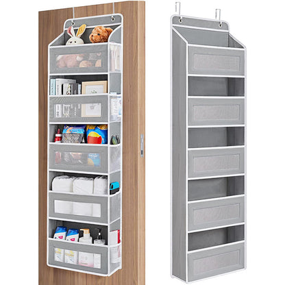 Grey Heavy Duty 5-Tier Over-The-Door Hanging Organizer - Space-Saving Storage with Clear Windows & Mesh V888-ELOSUNG32040