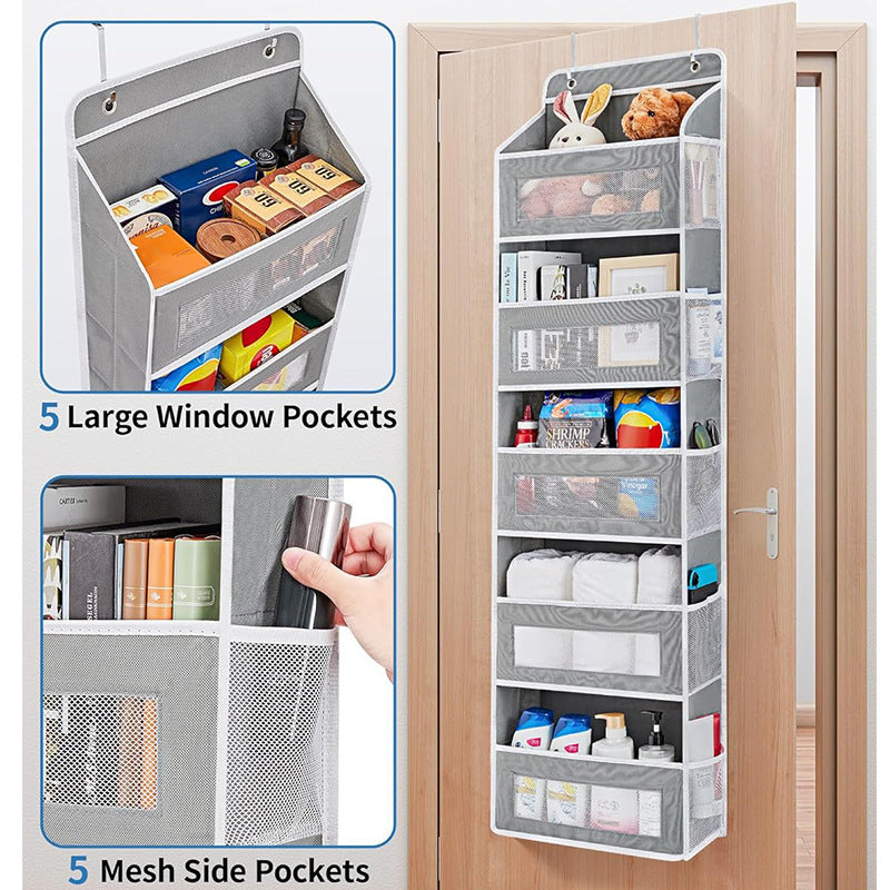 Grey Heavy Duty 5-Tier Over-The-Door Hanging Organizer - Space-Saving Storage with Clear Windows & Mesh V888-ELOSUNG32040