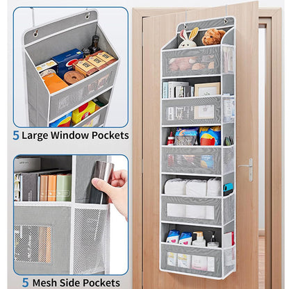Grey Heavy Duty 5-Tier Over-The-Door Hanging Organizer - Space-Saving Storage with Clear Windows & Mesh V888-ELOSUNG32040