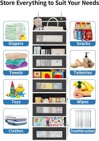 Grey Heavy Duty 5-Tier Over-The-Door Hanging Organizer - Space-Saving Storage with Clear Windows & Mesh V888-ELOSUNG32040