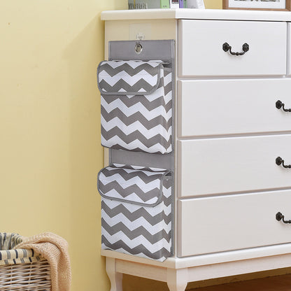 Grey And White Chic Chevron 2-Pocket Hanging Storage Organizer with Lids - Waterproof Oxford Cloth Wall & V888-ELOSUNG32041