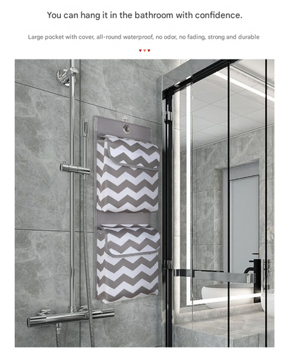 Grey And White Chic Chevron 2-Pocket Hanging Storage Organizer with Lids - Waterproof Oxford Cloth Wall & V888-ELOSUNG32041