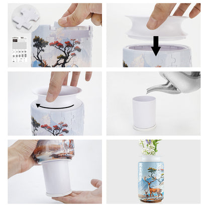 Colorful Style 4 DIY 3D Puzzle Vase - Creative Jigsaw Flower Holder with Waterproof Liner - Decorative Home V888-ELOSUNG32045