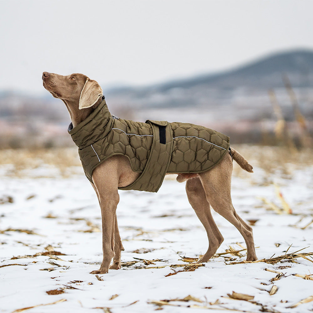 Size S Olive Green Warm Quilted Dog Winter Coat - Adjustable Fleece-Lined Puffer Vest with Reflective Trim & V888-ELOSUNG32049