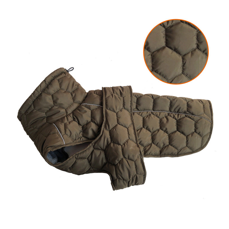 Size S Olive Green Warm Quilted Dog Winter Coat - Adjustable Fleece-Lined Puffer Vest with Reflective Trim & V888-ELOSUNG32049