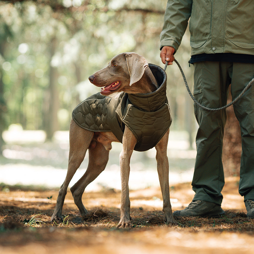 Size S Olive Green Warm Quilted Dog Winter Coat - Adjustable Fleece-Lined Puffer Vest with Reflective Trim & V888-ELOSUNG32049