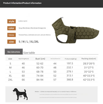 Size S Olive Green Warm Quilted Dog Winter Coat - Adjustable Fleece-Lined Puffer Vest with Reflective Trim & V888-ELOSUNG32049