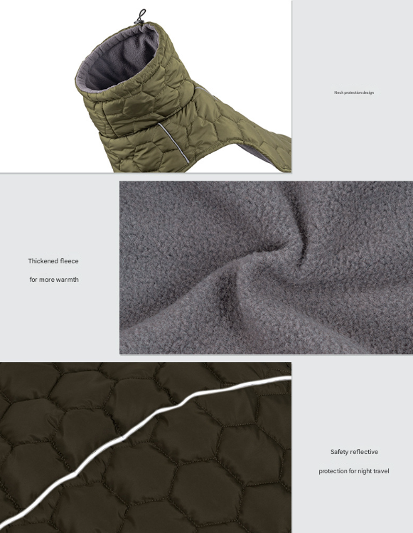 Size S Olive Green Warm Quilted Dog Winter Coat - Adjustable Fleece-Lined Puffer Vest with Reflective Trim & V888-ELOSUNG32049