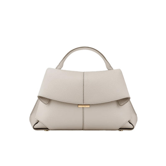 Beige Elegant Womens Genuine Cowhide Leather Top Handle Satchel - Chic Flap Crossbody Shoulder Bag V888-ELOSUNG32065